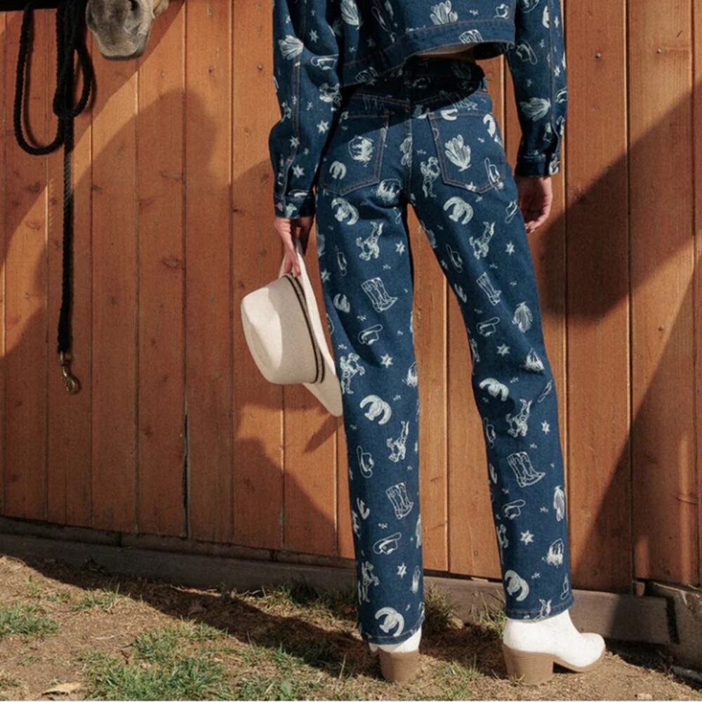NEW Cali 1850 Western All Over Printed Straight Leg Jean - Picture 5 of 6